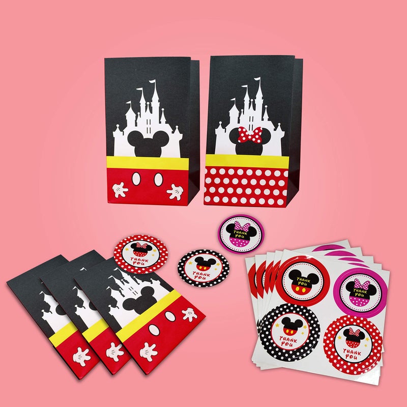 MOAXMOA Party favor Gift Bags Candy Treat Bags Birthday Baby Shower Wedding Mickey Minnie Theme Decorations Supplies with Stickers Set of 24 - Image 4